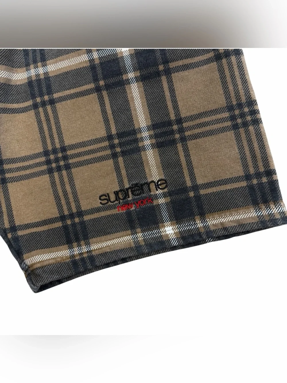 Supreme New York SS21 Mens Classic Logo Brown Plaid Cotton Sweatshorts Sz Medium